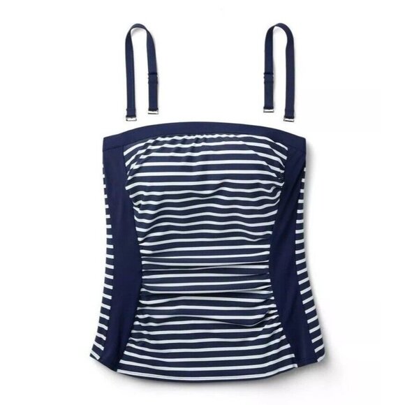 Lands' End XS 2-4 Navy Blue Striped Bandeau Tankini Swim Top w/ Straps - Picture 2 of 7
